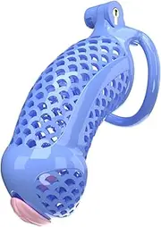 Male Extra Large Chastity Cage - Yithuet Cobra Ultra 3D Printed Honeycomb Cock Cage for Men Penis Exercise Cage with 5 Size Rings and Catheter Seamless Resin Material (Blue-1)