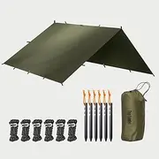 Large Waterproof Camping Tarp Tent Shelter Lightweight Backpacking Hiking Hammock Rain Fly Sun Shade (Olive Green||3X4m Tarp with 19 Loops)