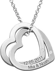 [MyNameNecklace] Personalised Interlocked 2 Hearts Necklace with Diamond for Woman- Engraved Hanging Pendant Custom Jewellery for Mum