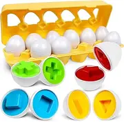 Kizh Matching Eggs,Color & Shape Recoginition Sorter Puzzle for Easter Travel Bingo Game Montessori Learning Educational Fine Motor Skill Toy for Year Old (Shape)