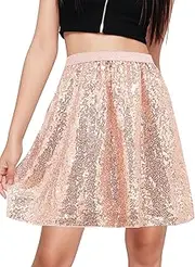 [BALAYSIER] Sequin Skirt Women's Elastic Waistband Glitter Skirt with Lined Halloween Stage Dress, Champagne Colour, L
