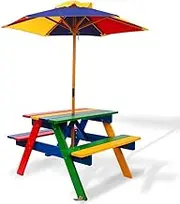 Keezi Kids Wooden Picnic Table Set with Umbrella