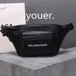 二手正品BALENCIAGA 巴黎世家 552375 經典18SS 黑色 牛皮 LOGO 腰包 斜背包