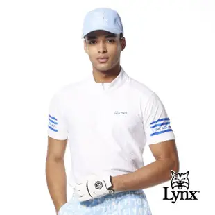 【Lynx Golf】男款合身版抗菌除臭機能MESH洞洞布材質兩袖印花設計短袖立領POLO衫/高爾夫球衫(三色)