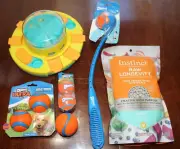 BUNDLE of 8 NEW Dog Items-Chuck it Balls-Thrower-Puzzle Toy-INSTINCT FOOD/TREATS
