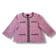 NEW St John Cropped Blazer Jacket Full Zip Boucle Knit Pink Jackie O Size 14