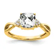 14K Yellow Gold Checkerboard White Topaz and Real Diamond Ring