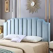 24KF Seaglass Velvet Tufted King Upholstered Headboard, Modern Vertical Channel Design California King Headboard with Stepped Silhouette Top Edge, Seaglass