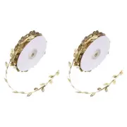 11 Yards Gold Leaf Ribbon, 2 Pack Leaves Trim Rope Leaf String, Style 2
