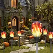 1 Pc Outdoor Waterproof Solar Flashing Flame Torch Ground Light 96 Led Beads Courtyard Garden Lawn Path Halloween Christmas Wedding Party Atmosphere Decoration