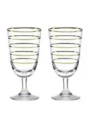 Set of 2 KATE SPADE MELROSE AVENUE Gold Stripe WINE GLASSES NEW in BOX