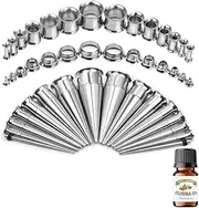 [WINSENET] 44Pcs Ear Stretching Kit 14G-12mm Tapers and Ear Gauges Tunnels Stainless Steel Gauge Stretching Kit with Aftercare Jojoba Oil Ear Expanders for Men Women