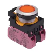 IDEC CW Series Amber 24V LED Metallic Momentary Flush Push Button Switch 2NC