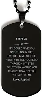 Black Dog Tag Stepson Engraved Gift From Stepdad for Graduation, Inspirational Confidence Military Necklace for Him, You Are Special to Me, Aluminum, Cubic Zirconia