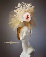 Soft Pink Flowers Tan Beige Camel Nude Kentucky Derby Hat Del Mar Big Fascinator