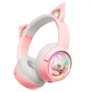 Cute Cat Bluetooth Headphones, Wireless & Wired Mode Headset with Mic, RGB LE...