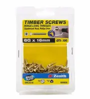Zenith TIMBER SCREW HINGE-LONG Thread PHILLIPS Drive BRASS PLATED 6Gx16mm 100pc