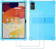 TPU Cover for Lenovo Idea Tab Pro + 2 HD Tempered Glass, Silicone Shell Bumper Protective Back Case - 9 Hardness Anti-Scratch Screen Protector (12,7") - TBlue