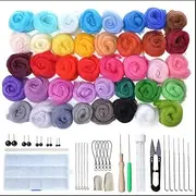 Joyeee Felting Needles with 40 Colors Felting Wool Roving Set, Storage Box, Premium Needle Felt Wool Kits for Beginners Adult, High Density Foam Pad, DIY Craft Painting