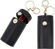 WADORN 2pcs Portable Chapstick Keychain Holder, 6.1 Inch Lipstick Case with Keyring Small Snap-on Lip Balm Sleeves Organizer Women Fashion Lipgloss Makeup Storage Holder Pouch Handmade Gift, Black