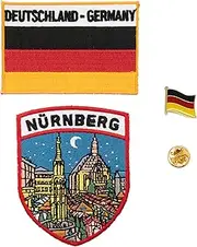 A-ONE Nurnberg Tactical Shield Patch+Deutschland Country Flag Stick On Patch+Germany Flag Metal Collar Lapel Pin, Patches&Badge for Enrich The Canvas Bag Garrison Cap No.105B