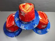 3 Lightup Bling Patriotic USA 4th July American Flag Sequins Military Fedora Hat