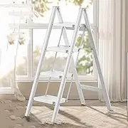 step ladder 3 Step/4 Step Ladder, Folding Step Stool with Wide Anti-Slip Pedal, 330lbs Sturdy Steel Ladder, Convenient Handgrip, Lightweight, Portable Steel Step Stool folding step stool(White,4 Step)