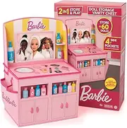 Barbie Doll Storage Vanity Chest – 2-in-1 Foldable Storage Box & Vanity Playset | Stores 60+ Dolls & Accessories | Toy Organizer with Compartments & Pockets | Barbie Toys for Girls Ages 5+