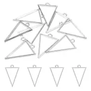 50Pcs Triangle Alloy Open Back Bezel Pendants Resin Frame Silver Tone