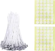 BEADNOVA Candle Cotton Wicks 4 Inch 50pcs with Stickers Short Candle Making Wicks and Double Sided Stickers for Making DIY