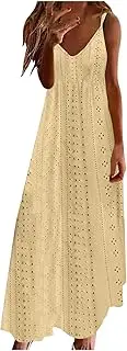 [TANGNADE] Summer Dresses for Women 2024 Casual Beach Sleeveless Vacation Eyelet Sun Dresses Tropical Spring Trendy Dress