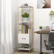 Costway5-Tier Bookshelf with Drawer and Shelves for Bedroom Living Room-White