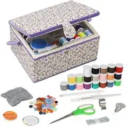 Large Sewing Basket Sewing Box Organizer with Sewing Kit Accessories - Purple Floral - by D&D Design