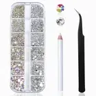 Nail Art Rhinestones Kit 2400Pcs Nail Gems Ab Flatback Rhinestones Gems Stones,