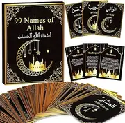 Wiooffen 99 Names of Allah Flashcards Quran Verses Asma UI Husna Cards Eid Al Adha Learning Cards in Arabic and English Eid or Ramadan Gifts for Family Friends 5.7x3.1 Inches