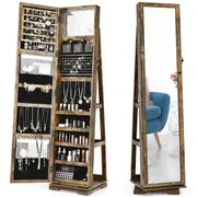 Giantex 360 Rotating Lockable Jewelry Cabinet Armoire Lockable Freestanding Jewelry Organizer w/Mirror & Shelves for Dressing Make-up Coffee