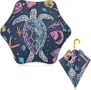 [ODAWA] Watercolor Turtle Seashells Children Umbrella Shatterproof Stick Rain Umbrellas Sun Umbrellas UV Protection