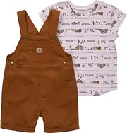 [CARHARTT] Baby Girls Short-sleeve Horse Print T-shirt and Canvas Shortall Set