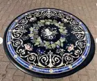36" round Black Marble Dining coffee Table Top Floral Design Inlay Hallway Table