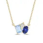 Zamel's 9ct Yellow Gold Emerald & 0.11 CT Diamond Sapphire & Topaz Necklace