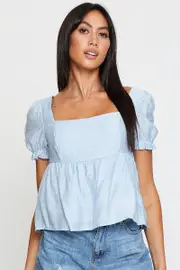 Blue Peplum Top Short Sleeve - Size XS, Women's Peplum
