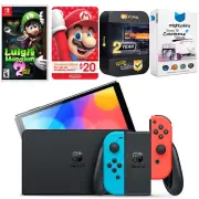 Nintendo Switch Neon Red/Blue OLED + Luigi's Mansion 2 HD + $20 eShop Gift Card