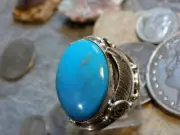New Mens Sterling Silver AZ Turquoise Leaf Ring Navajo Darrell Morgan Size 10
