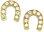 [JewelryWeb] 14k Yellow Gold CZ Simulated Diamond Large Horseshoe Screw Back Earrings 12x11mm Stud Earring for Women