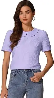 [Allegra K] Peter Pan Collar Blouse for Women's Floral Jacquard Puff Short Sleeve Kawaii Top