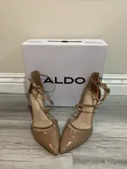 NEW ALDO Torga POINTY TOE HEELS Size 5 Bone Synthetic Patent Women's shoes