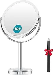 Auxmir 1X/ 30X Magnifying Mirror, Makeup Mirror with Tweezer, Double Sided Round Vanity Tabletop Mirror, 360° Rotation Portable for Dressing Table Desk Bathroom Bedroom Travel, Clear