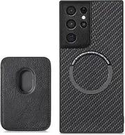 [RUNGOS] for Samsung S21 Ultra Case Magsafe, with Magnetic Wallet & Card Holder (Carbon Fiber Texture) [Stable Magnetic] [10Ft Drop Tested] Shockproof for Samsung Galaxy S21 Ultra Wallet Case 6.8'' 2021