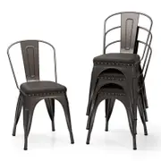 Costway 4PCS Metal Dining Chairs Stackable Kitchen Chair Cushioned Seat Grey
