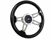 1968-91 Ford S9 Espresso Wood Steering Wheel Blue Oval Kit, 4-Spoke Slots (for: Ford)